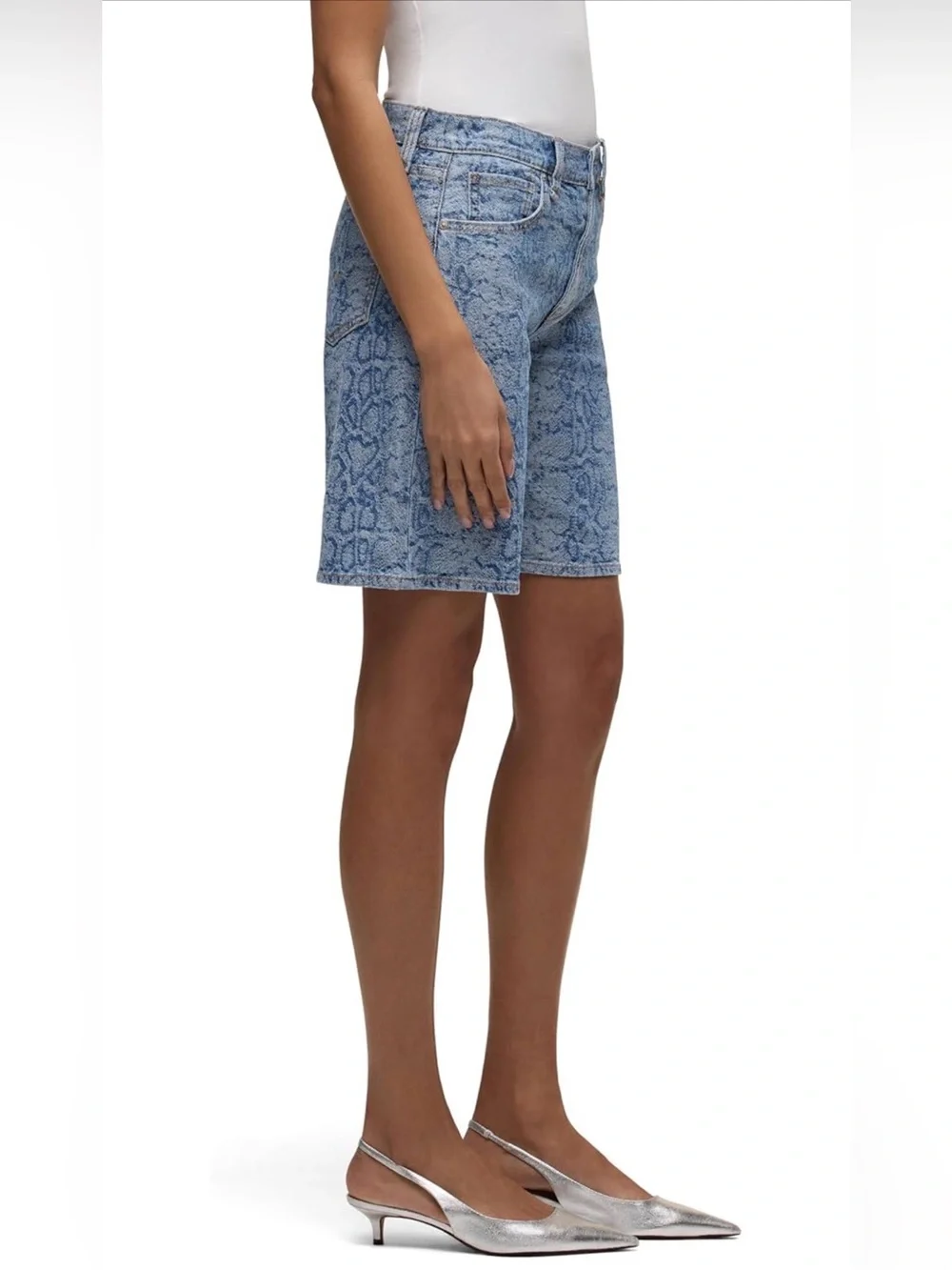 Hudson London Low Rise Long Short Snake Print “Venom” Denim Shorts Size 26 NWT